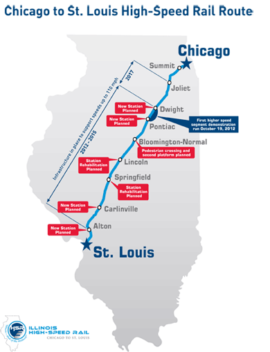 Illinoise High-Speed Rail Study Area Map